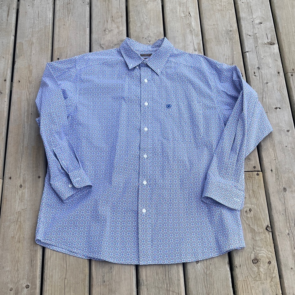 Ariat Light Blue Geometric Button-Up Dress Shirt Size XL